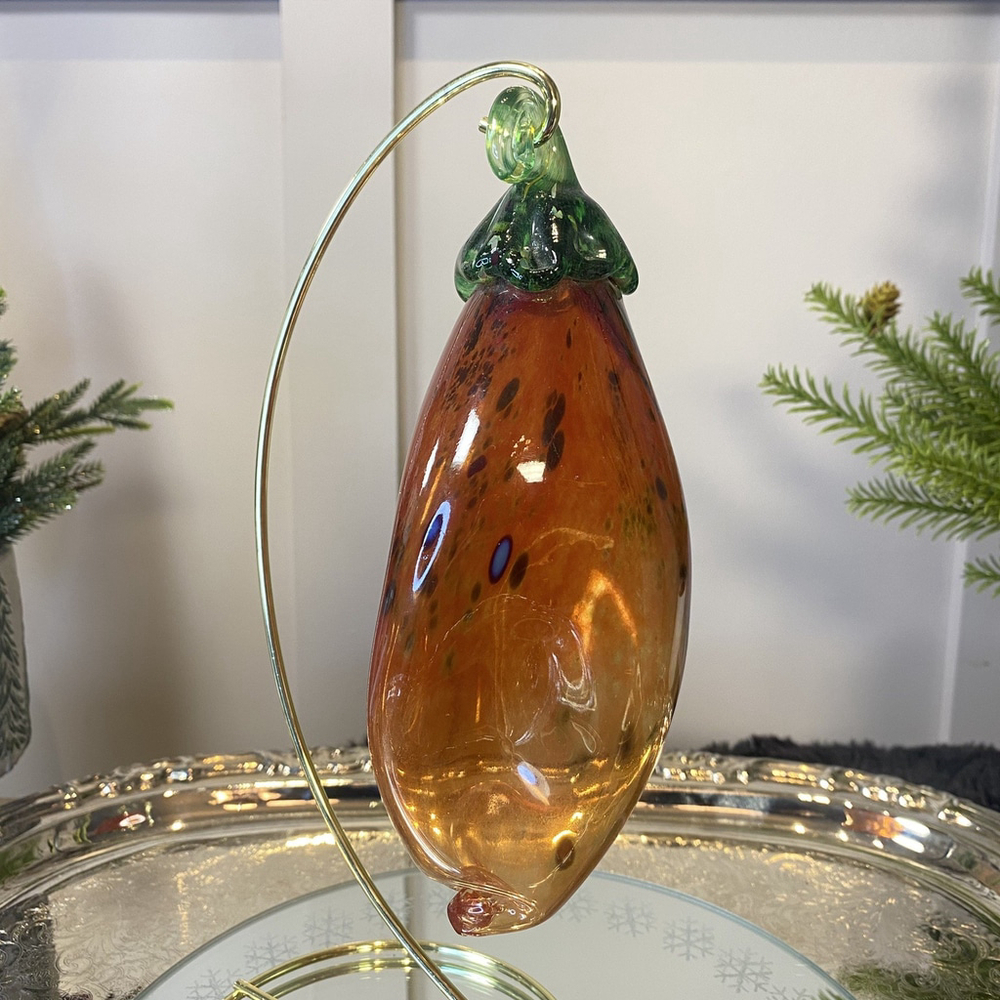 Vintage Hand Blown Art Glass Chili Jalapeño Pepper Iridescent Art Glass Studio